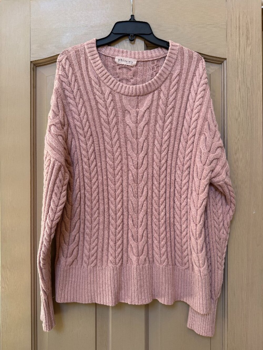 Philosophy Blush Pink Cable Knit Sweater Crewneck Pullover